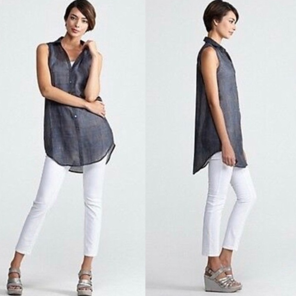 Eileen Fisher Sleeveless Illusion Print Tunic Vest